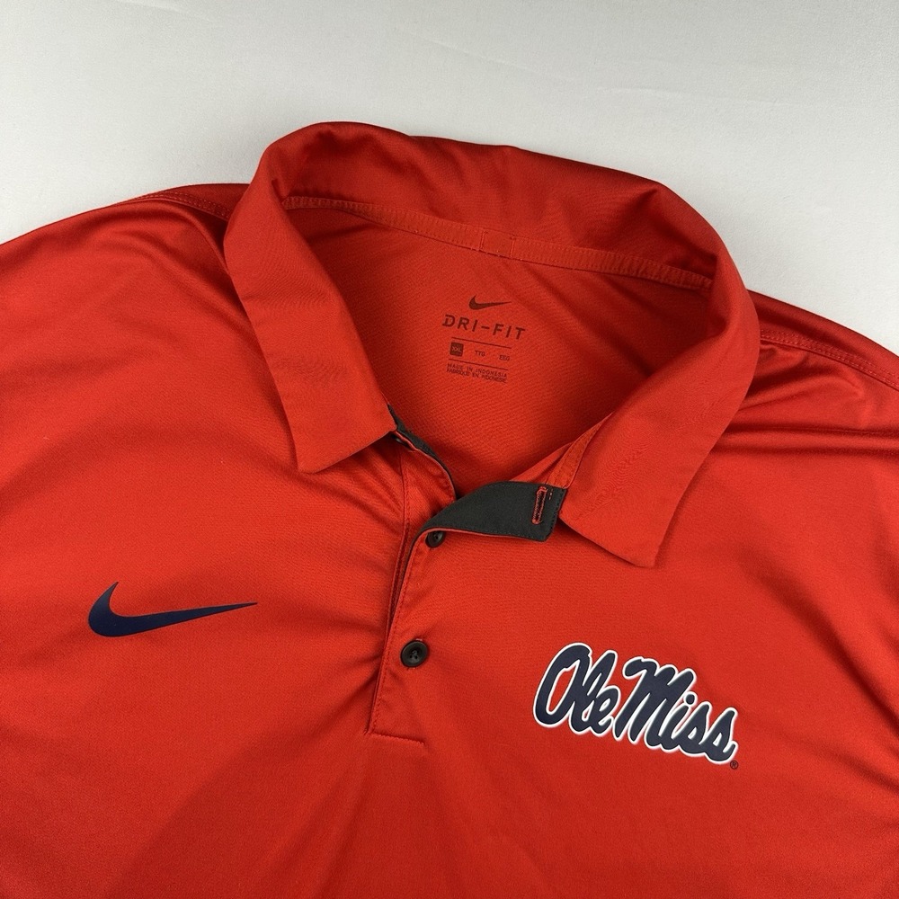 Nike Ole Miss Rebels Polo Shirt Dri-Fit Red Football Short Sleeve Men 2XL XXL -